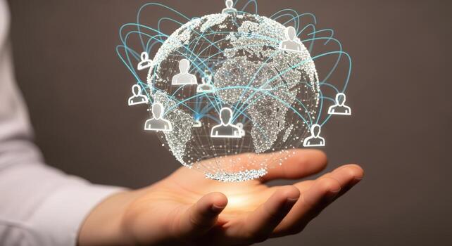 Global Network Technology Concept Digital World Connections, Communication, and Social Networking Connecting People photo