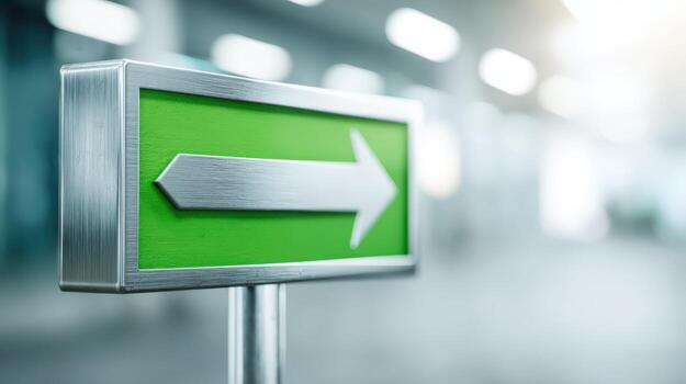 verde direccional firmar con flecha estrella de guía el forma, moderno interior, orientación concepto foto