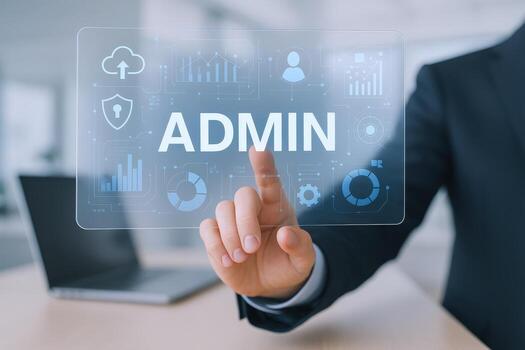 Administrator Access Control Business Professional Interacting with a Digital Interface for System Management photo