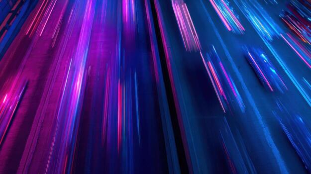 Blurred motion of colorful neon lights on highway at night, modern abstract art photo