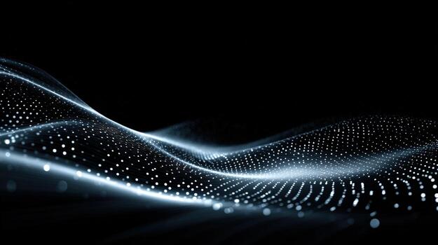 Abstract Flowing Particle Waves on Dark Background Modern Technology and Futuristic Design Element photo