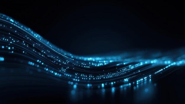 Abstract Blue Wavy Lines Background High-Tech Data Flow, Digital Network and Artificial Intelligence Concept photo