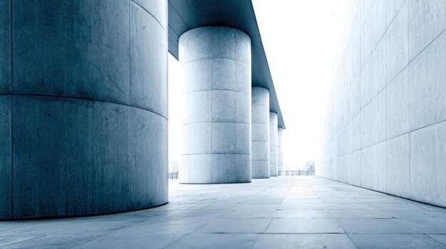 Modern architectural design featuring concrete columns, artistic vision and geometrical forms, capturing structural integrity in urban landscape photo