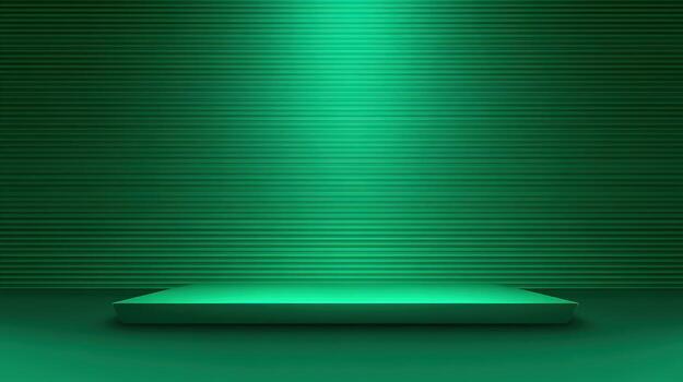 Elegant Emerald Green Product Display Platform with Geometric Backdrop and Soft Spotlight Illumination photo