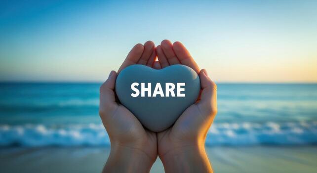 Hands Holding Heart Shape at Beach Concept of Love, Sharing, Generosity, and Support photo