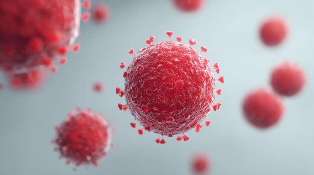 rojo virus partícula representación demostración viral morfología y estructura para científico investigación foto