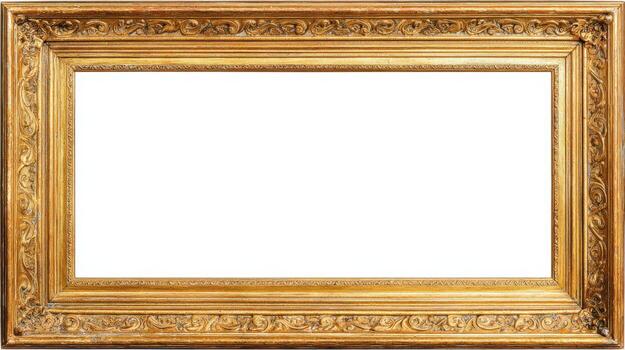 Ornate Gold Picture Frame with Intricate Detailing and Empty White Space, Perfect for Art Presentation photo