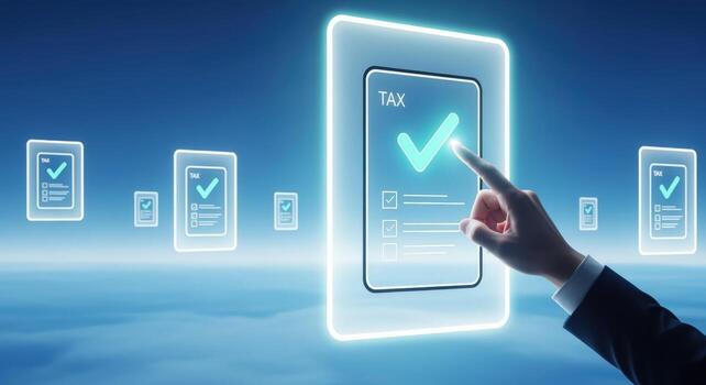 Tax Filing Concept Hand Interacting with Digital Interface to Complete Tax Form and Compliance photo