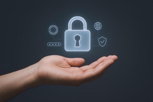 digital seguridad concepto mano participación un brillante candado icono representando datos proteccion y intimidad foto