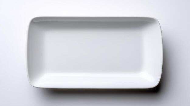 Elegant White Rectangular Serving Plate Minimalist Tableware for Food Presentation and Culinary Displays on Neutral Background photo