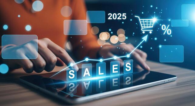 Businesswoman Using Digital Tablet with Sales Growth Chart, Forecasting Future Revenue and Implementing Innovative Strategies photo