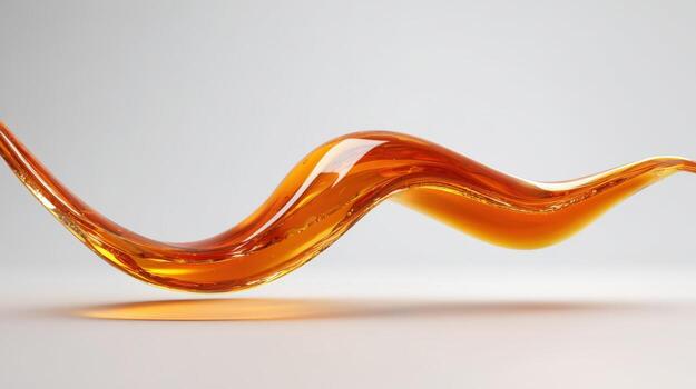 Golden Liquid Wave Dynamic Amber Fluid Motion, Abstract Oil or Syrup Flowing on White Background photo