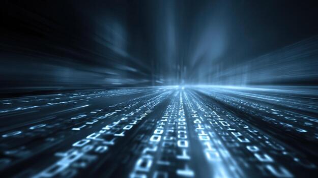 Abstract Blue Binary Code Stream Visualizing Digital Data Flow and Information Technology photo
