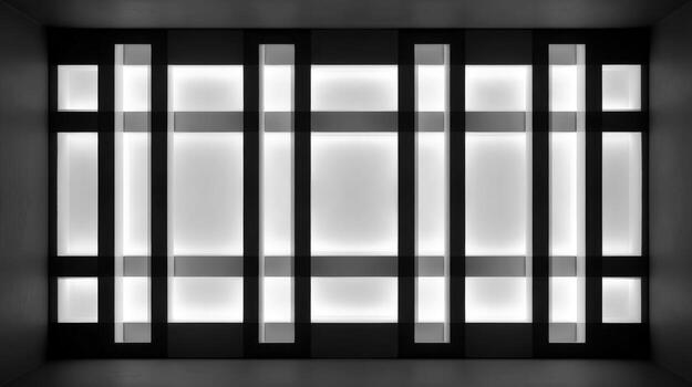 Modern Abstract Geometric Design with Illuminated Panels Creating a Striking Architectural Feature in Gray Tones photo