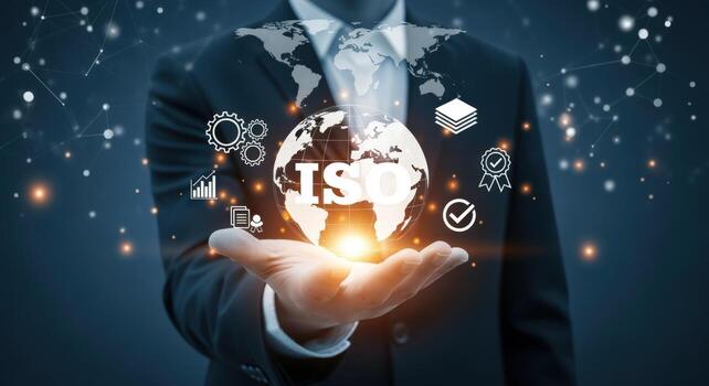 Business Professional Displaying Global Standard Quality Assurance and Compliance, Demonstrating Best Practices and International Standards photo