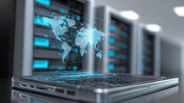 Data Servers and World Map Projection Modern Technology Infrastructure for Global Connectivity and Cloud Computing photo