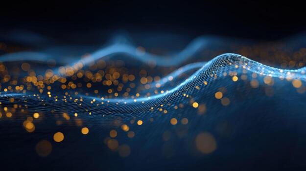 Abstract Waveform Data Visualization with Dotted Pattern in Blue and Gold, Illustrative Background photo