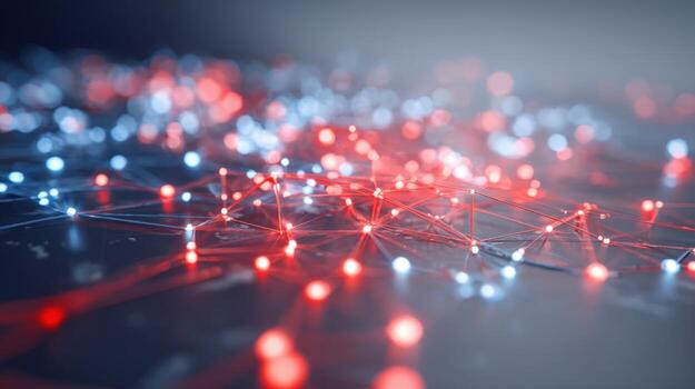 Abstract Network Connection Background with Red and Blue Glowing Nodes for Technology and Science Concepts photo