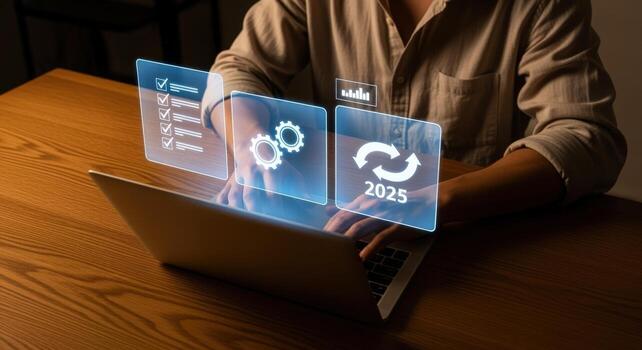 Business Strategy Planning and Project Management on Laptop with Modern Digital Interface, Deadline 2025 photo