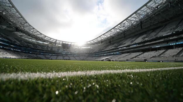Stadium View with Green Field on a Sunny Day, Capturing the Excitement of a Sporting Event photo