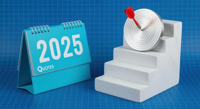 2025 Desk Calendar with Target and Dart on Staircase, Goal Setting and Achievement photo