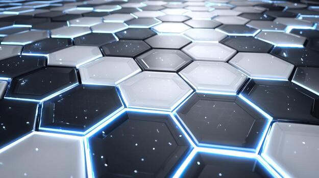 Abstract Hexagonal Background with Glowing Edges - Modern Technology and Futuristic Design Concept photo