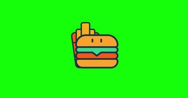 Food order processing animated icon with burger and gear symbol representing ai powered automation workflow for fast food drive thru restaurant digital ordering system video