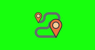 Animated route map with multiple location pins on green screen background, flat outline loop for navigation apps, delivery tracking, logistics dashboards, and travel planning presentations. video