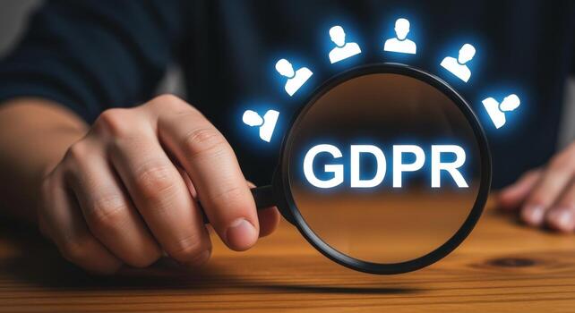 GDPR Compliance Concept Magnifying Glass Focusing on Data Protection and User Privacy Regulations, Security, and Accountability photo