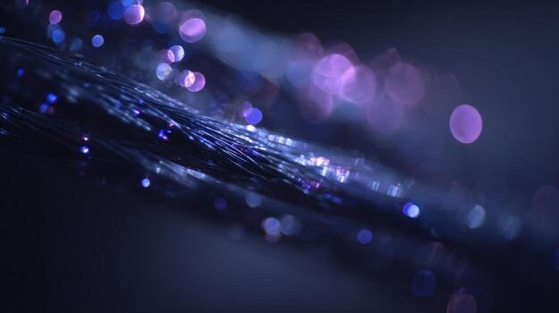 Fiber Optic Strands with Bokeh Lights High-Tech Communication and Data Transfer Abstract photo