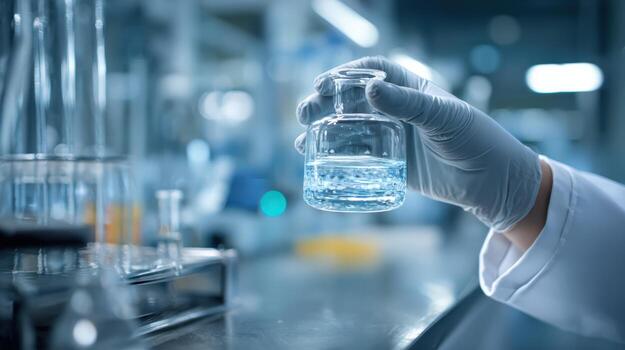 Scientist Analyzing Liquid Sample in Laboratory Flask, Performing Scientific Research and Experiment photo
