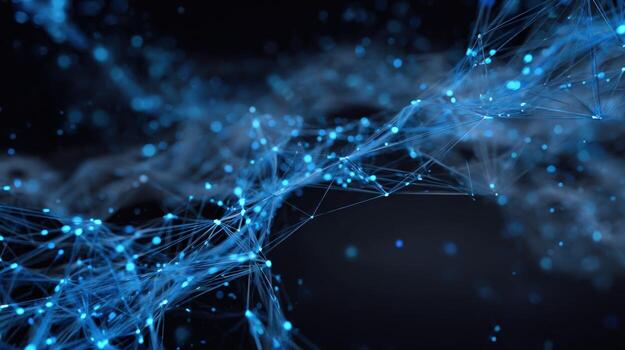 resumen red conexión antecedentes con brillante nodos, azul datos arroyo, artificial inteligencia concepto foto