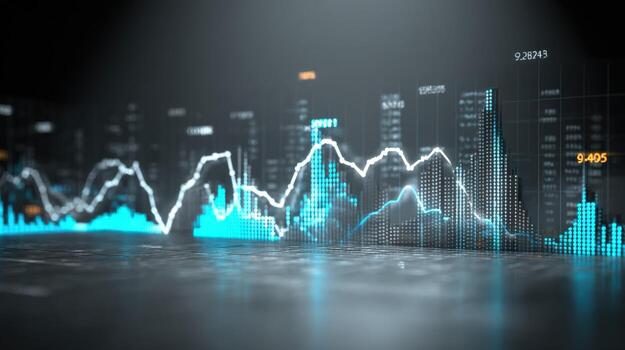 Abstract Financial Data Visualization with Glowing Lines and Digital Charts for Business Analysis photo