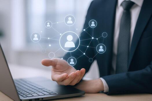 Human Resources Conceptual Image Featuring a Network of Connected Individuals and Professional Workspace photo