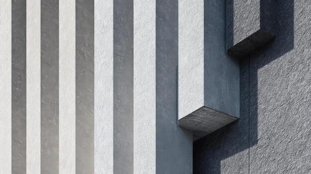 Modern Architecture Facade with Vertical Stripes and Concrete Details in Contrasting Light and Shadow photo