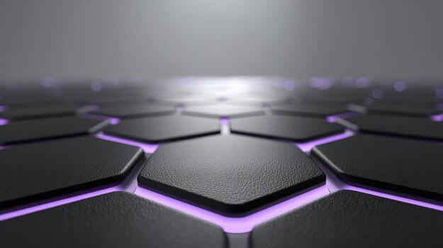 Abstract Dark Hexagon Grid with Purple Glowing Edges - Futuristic Technology Background photo