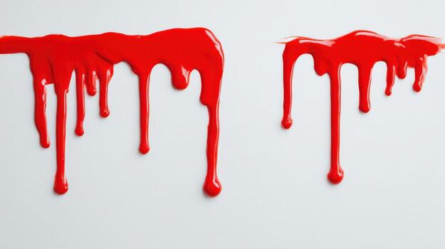 Vibrant Red Paint Dripping Down, Creating Abstract Patterns on a White Background, Perfect for Creative Projects photo