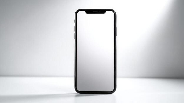 Modern Smartphone Mockup with Blank White Screen for App and UI Design Presentation on Minimalist Background photo