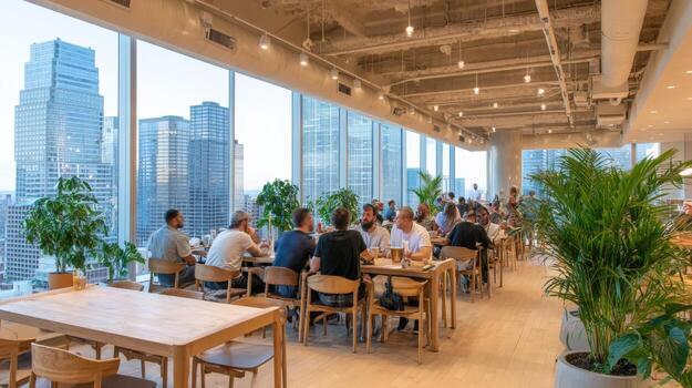 Elevated Co-working Space with City Views A Modern, Bright Interior Design for Collaboration and Networking photo