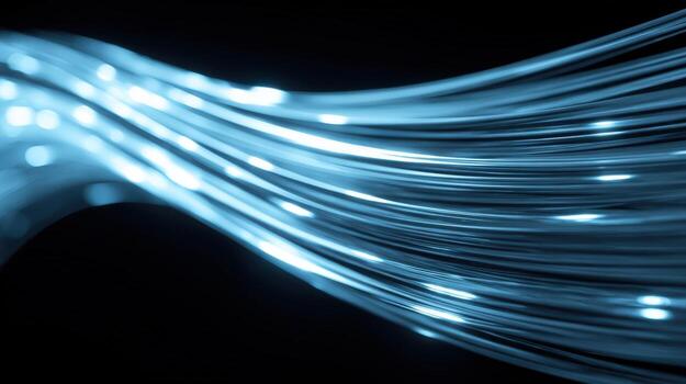 Fiber Optic Cables Flowing, Representing High Speed Data Transfer and Modern Technology, Illuminated on Black photo