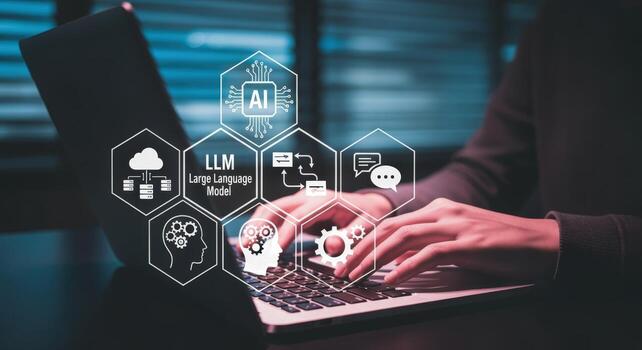 AI Powered Business Professional Coding with Laptop and Large Language Model Technology Interface photo