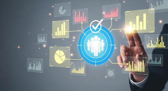 Human Resources Analytics Dashboard Data-Driven HR Strategy with Interactive Touchscreen for Business Intelligence and Talent Management photo