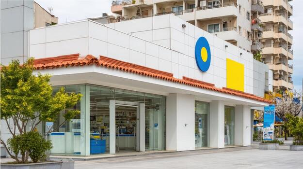 Modern Storefront with Architectural Details and Clean Lines, Perfect for Retail or Commercial Use photo