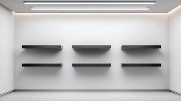 Minimalist Interior with Empty Shelves Ideal for Product Mockups and Retail Display Design Concepts photo