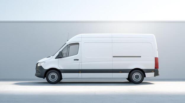 blanco entrega camioneta Bosquejo en hormigón fondo, ideal para marca y logística presentaciones foto