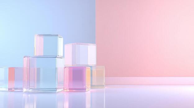 Translucent Prism Display on Soft Pastel Background for Modern Product Showcase and 3D Rendering photo