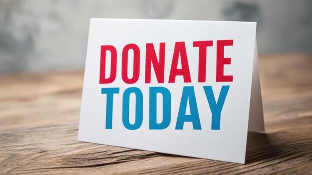 Urgent Call to Action Donate Today Message on Card for Charitable Giving and Support photo