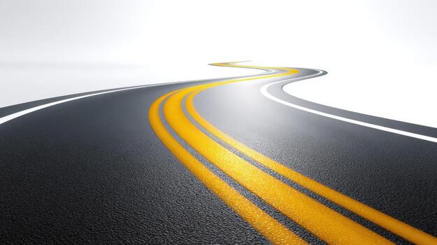 Winding Asphalt Road with Yellow Lines Leading into the Distance, Symbolizing Journey and Future photo