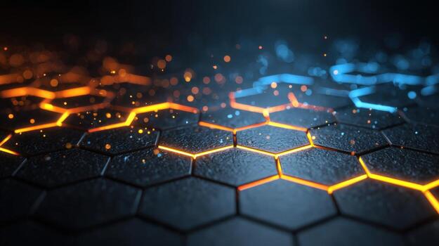 Abstract Hexagonal Background with Glowing Edges, Technology and Science Concept, Modern Backdrop photo