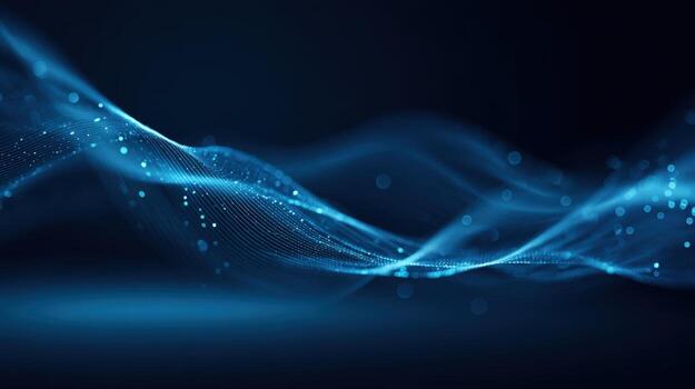 Abstract Flowing Blue Wave Background Futuristic Data Visualization and Digital Network Concept with Particles photo